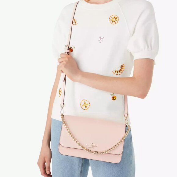 Kate Spade Madison Two-Way Crossbody Bag NWOT Blush Pink Leather Gold - Picture 2 of 4